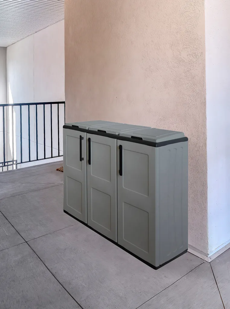 Abfallschrank für den Außen- oder Innenbereich, 3 Tür Taschenhalter, 100%  Italy, 102x37h90 cm, graue Farbe